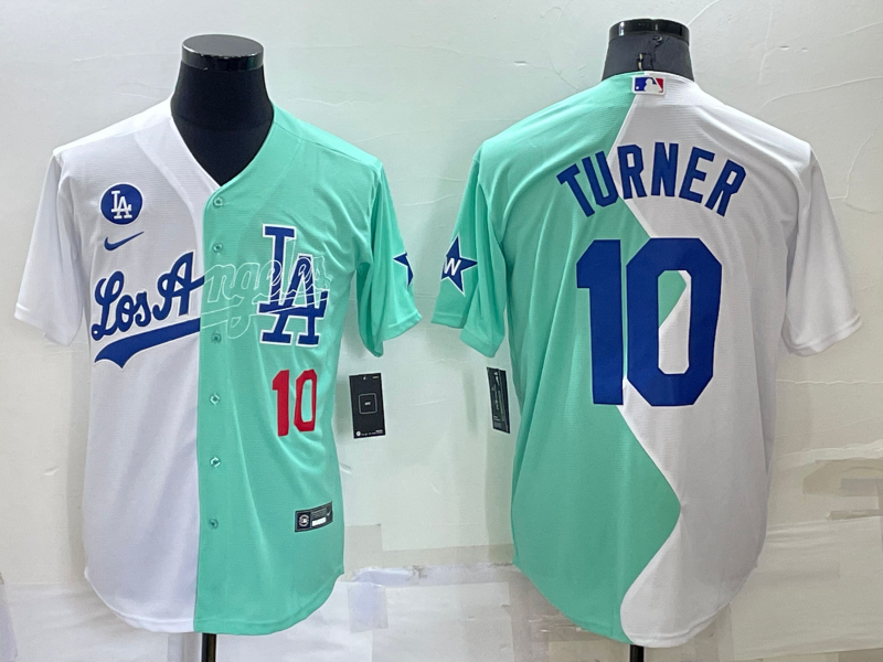 Men's Los Angeles Dodgers #10 Justin Turner 2022 All-Star White/Green Cool Base Stitched Baseball Jersey Men's Los Angeles Dodgers #10 Justin Turner 2022 All-Star White/Green Cool Base Stitched Baseball Jersey
